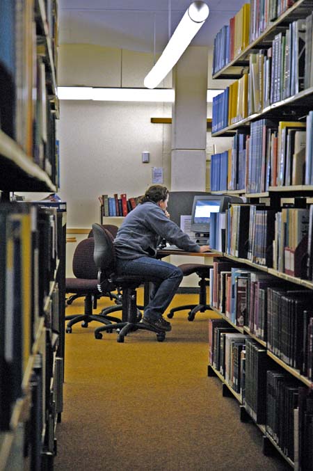 A patron at a screen