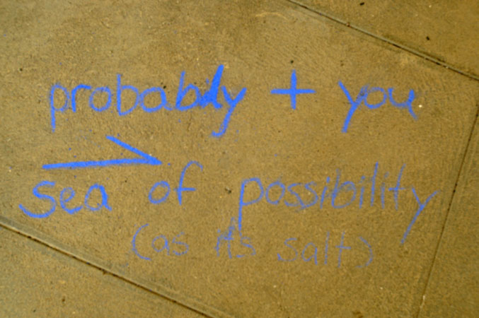 Chalked message on ground